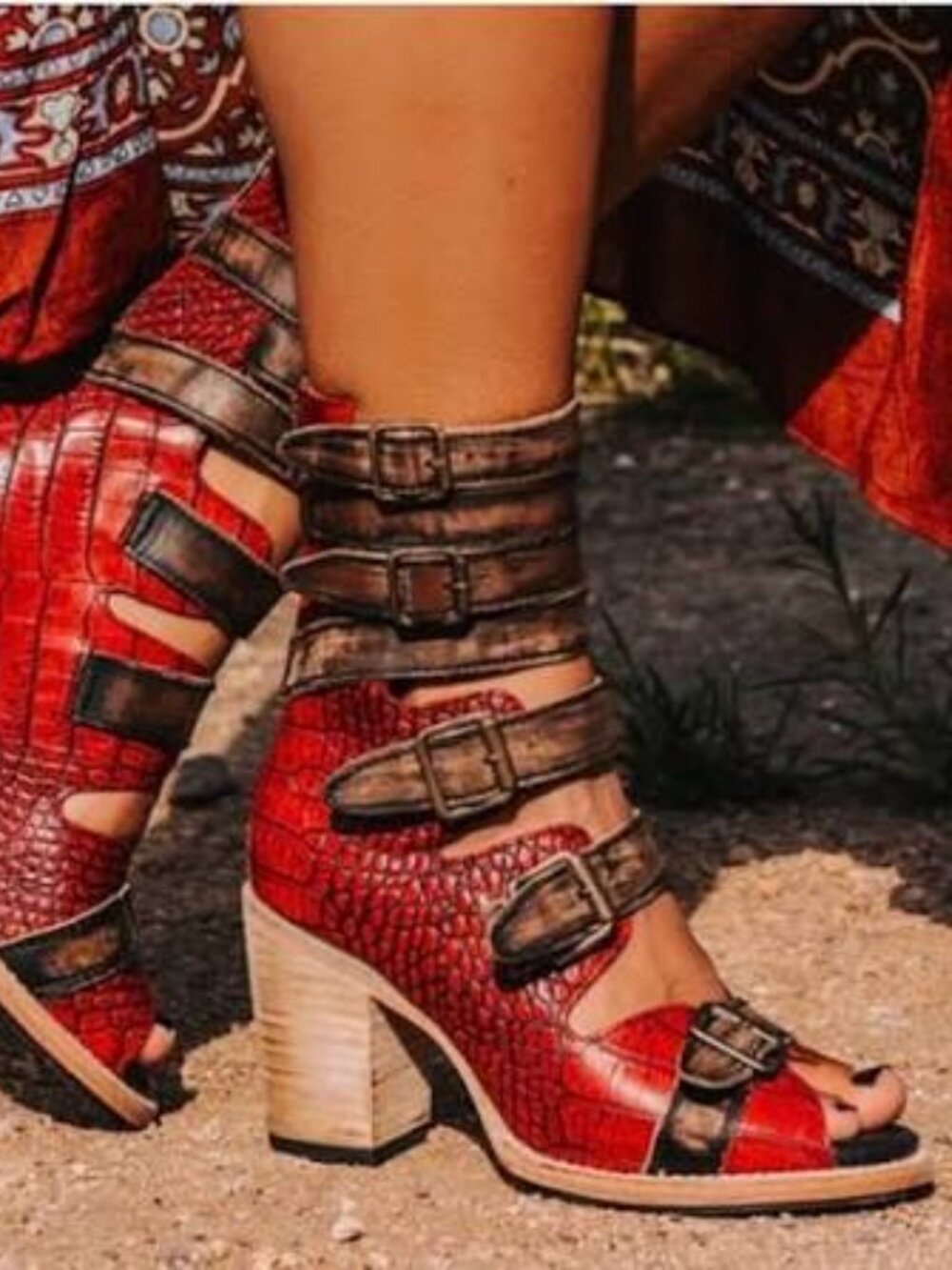 FREEBIRD by Steven "Bond" Red Black Croc Leather Bootie